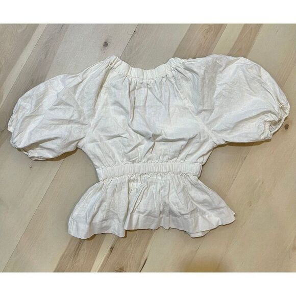 Abercrombie & Fitch Linen Blend Peplum Top Dainty Boho Cottage Peasant Chic - Picture 6 of 11